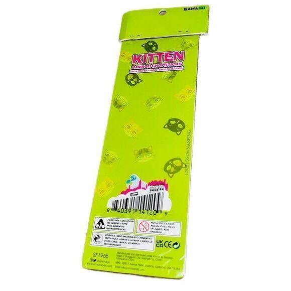 Set of 4 Reusable Eco-Friendly Bamboo Chopsticks w/ Cute Kittens Design Hot Pink - Picture 7 of 10